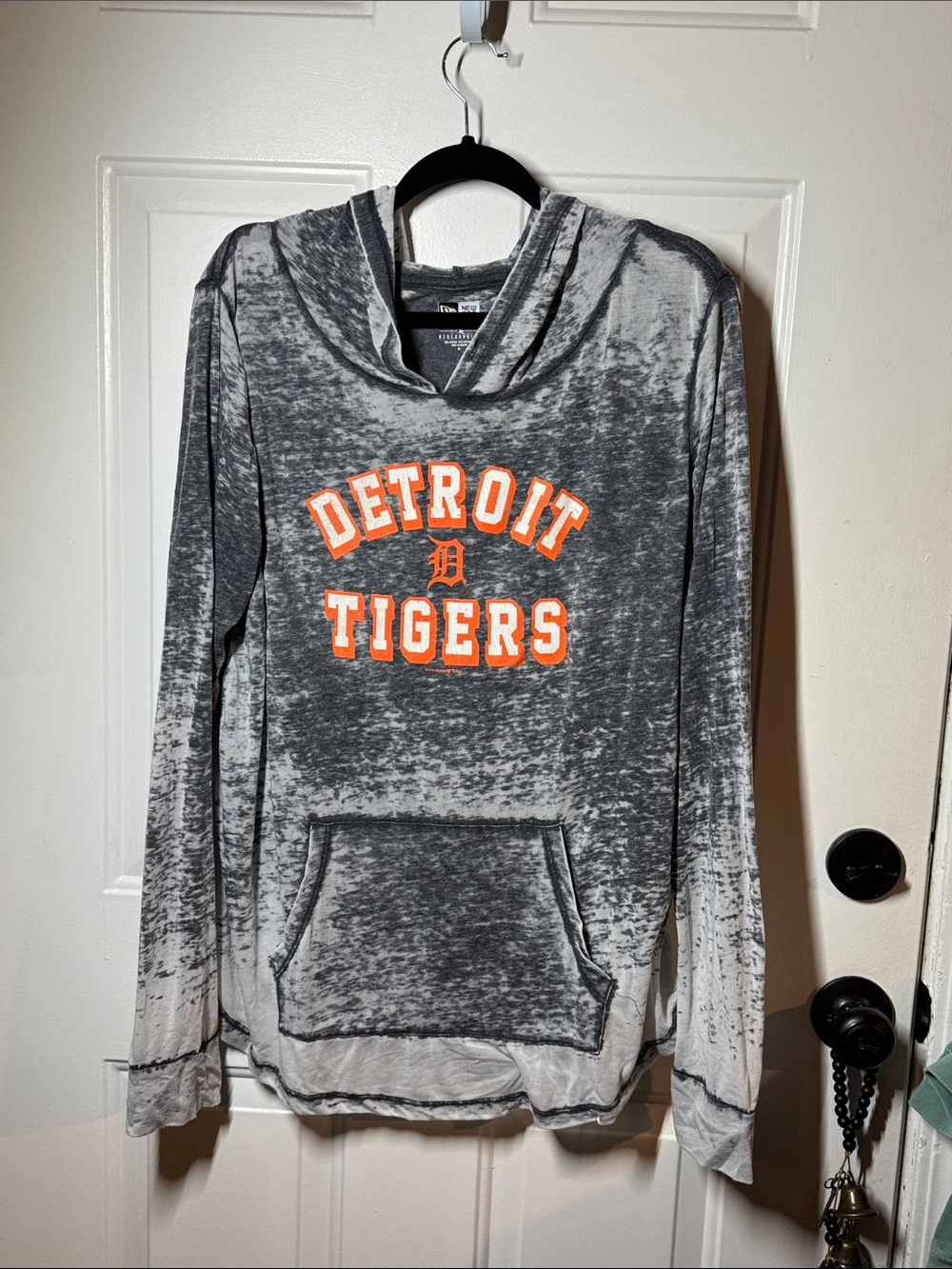 New Era Gray and Orange Detroit Tigers Long Sleeve Hoodie Tee